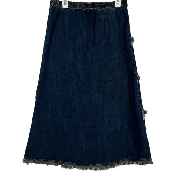 AS-HRO Dark Wash Frayed Denim Boho Chic Midi Skirt with Pocket – Size M - Picture 3 of 9